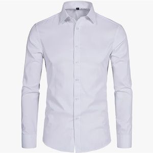 DELCARINO Men's Long Sleeve Button Up Shirt Solid Slim Fit Casual Business